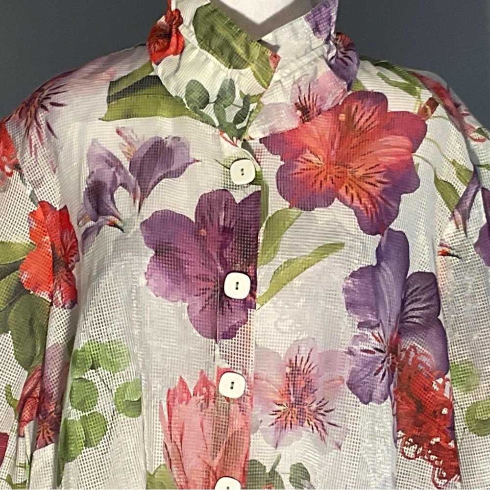 Ali Miles Art To Wear Vibrant Floral Mesh Blouse 2X Colorful Garden Top